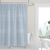 Blue Chambray Denim Shower Curtain with Minimalist White Arrows for a Modern Western Bathroom