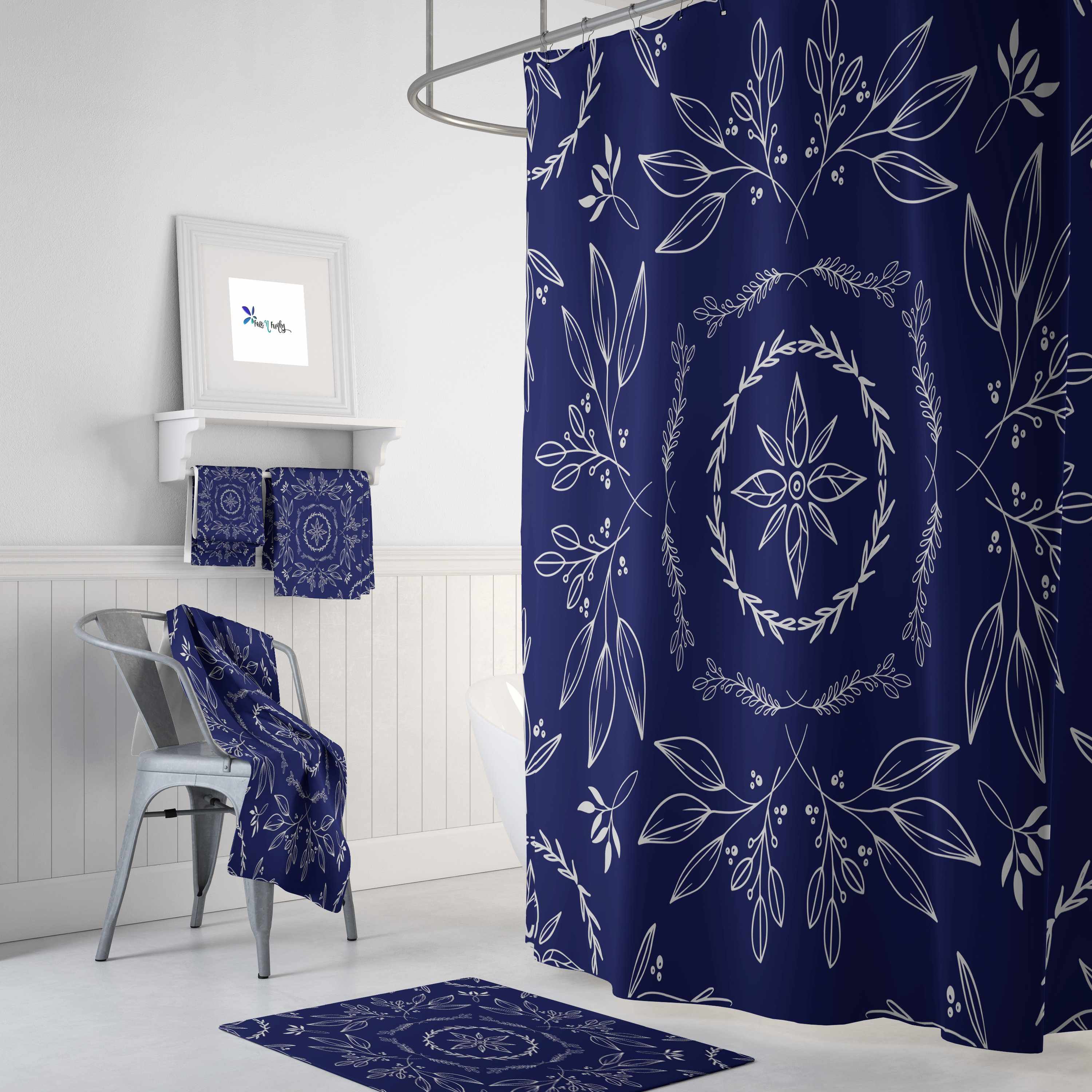 Blue Farmhouse Floral Shower Curtain, Ideal Bathtub Curtain for Serene and Relaxing Atmosphere in Bathrooms - SHOWER33