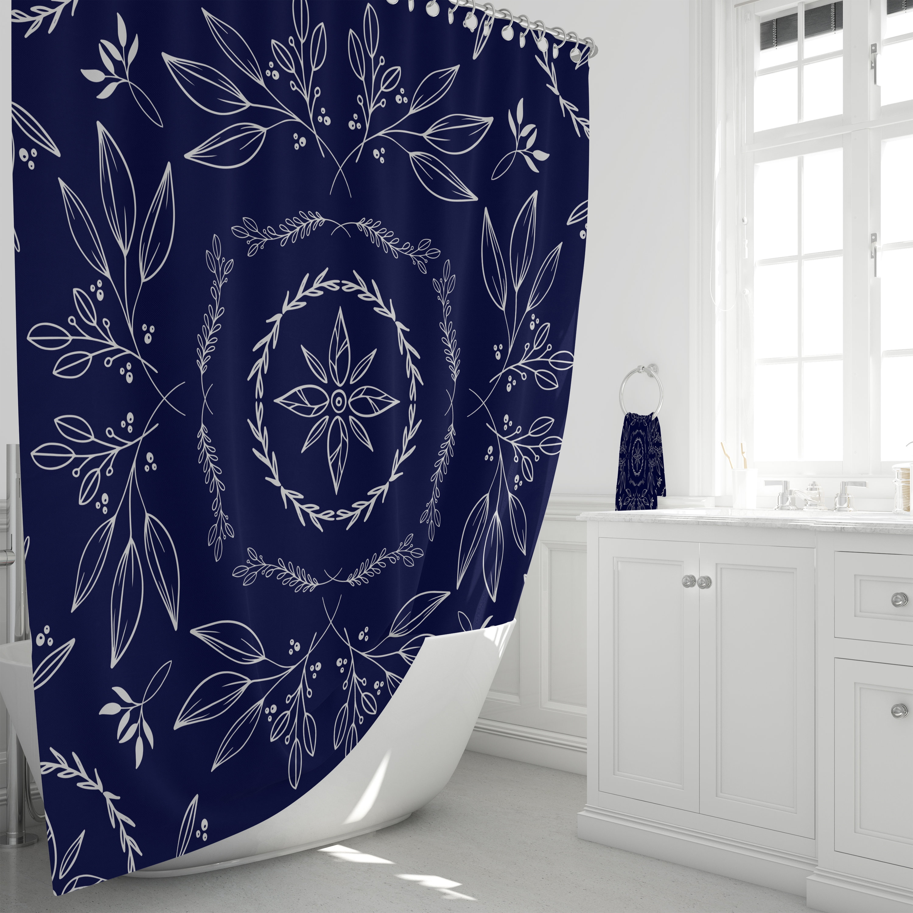 Blue Farmhouse Floral Shower Curtain, Ideal Bathtub Curtain for Serene and Relaxing Atmosphere in Bathrooms - SHOWER33 - Image 2