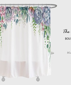 Blue Floral Boho Shower Curtain with Customizable Sizes