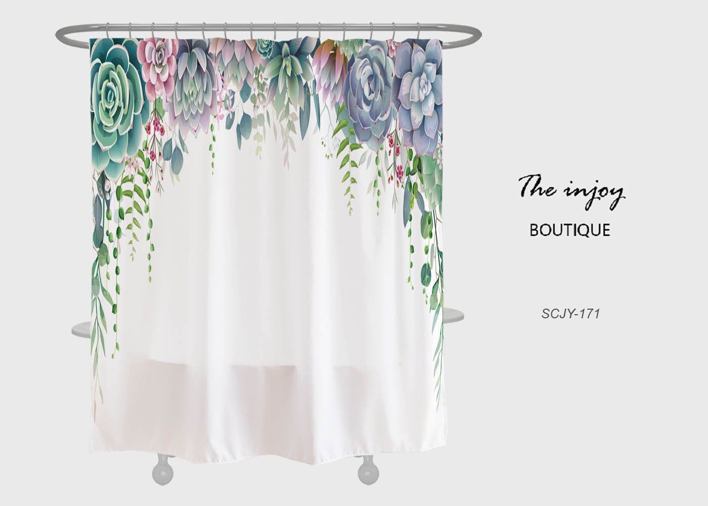 Blue Floral Boho Shower Curtain with Customizable Sizes