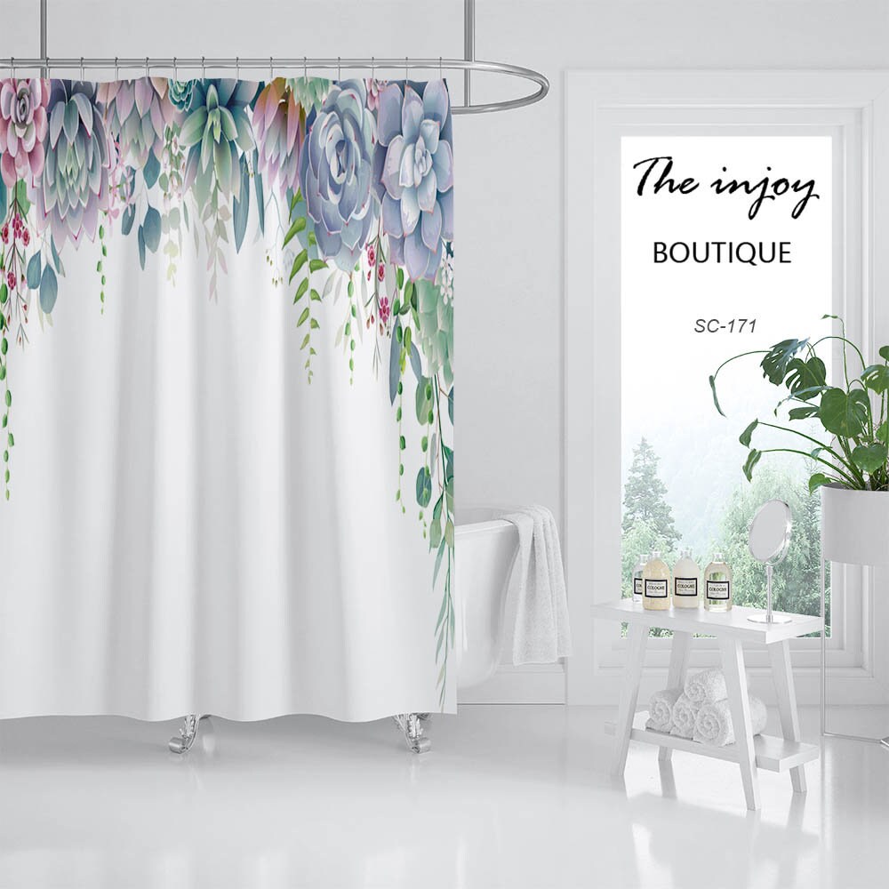 Blue Floral Boho Shower Curtain with Customizable Sizes - Image 2
