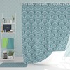 Blue Flower Geometry Shower Curtain | Abstract Floral Fabric Bathroom Curtain | Home Bathroom Decor