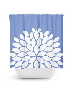 Blue Flower Shower Curtain, Periwinkle Bathroom Decor, Farmhouse Girl Bathroom Bathtub Curtain