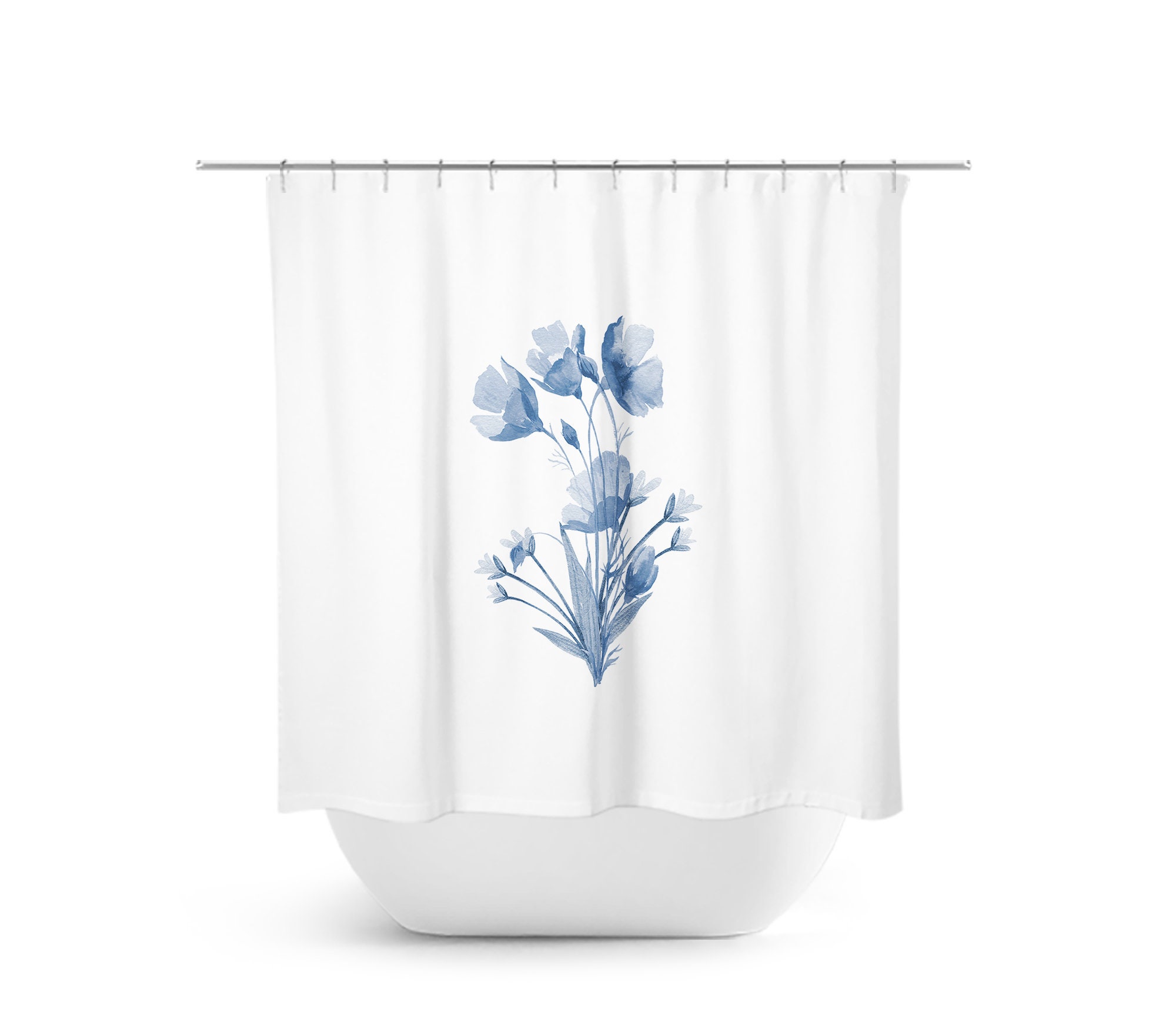 Blue Flower Shower Curtain for Minimalist Farmhouse Bathroom