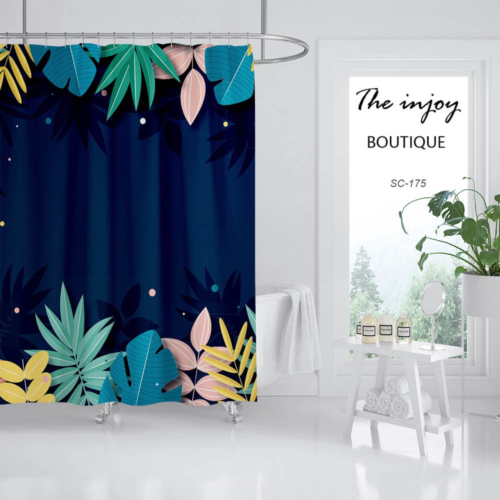 Blue Flowers Shower Curtain, Serene Bathroom Decor with Waterproof Washable Bath Curtain - Image 2