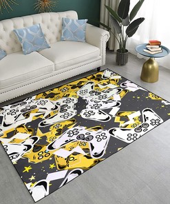 Blue Gamepad Living Room Mats - Area Rugs for Kids Bedroom with Gray and Black Painting Design