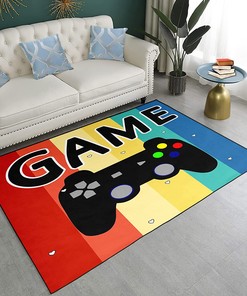 Blue Gamepad Printed Area Rug - Washable Floor Mat for Boys' Game Room or Indoor Outdoor Doormats