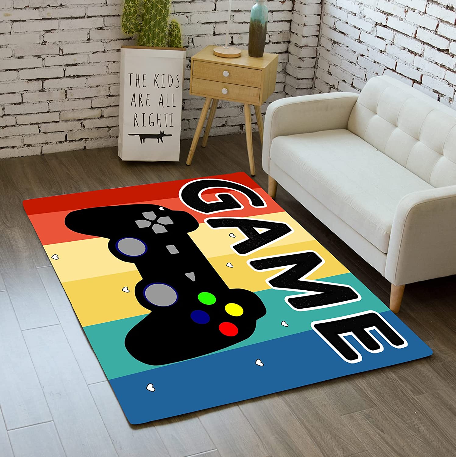 Blue Gamepad Printed Area Rug - Washable Floor Mat for Boys' Game Room or Indoor Outdoor Doormats - Image 2