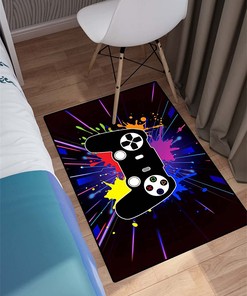 Blue Gamer Rug for Bedroom or Living Room with Video Game Controller Player