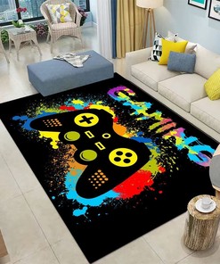 Blue Gamer Rug for Boys Bedroom with Cool Video Game Decor