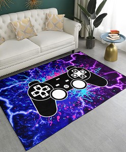 Blue Gaming Area Rugs for Boys with Upside-Down Triangle Video Games Pattern