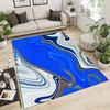 Blue Gold Striped Fluid Art Non-Slip Area Rug for Living Room and Boys Bedroom Decor with Artistic Touch