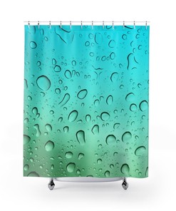 Blue & Green Water Droplets Shower Curtain | Modern Bathroom Decor | Raindrop Design | Unique Shower Curtains