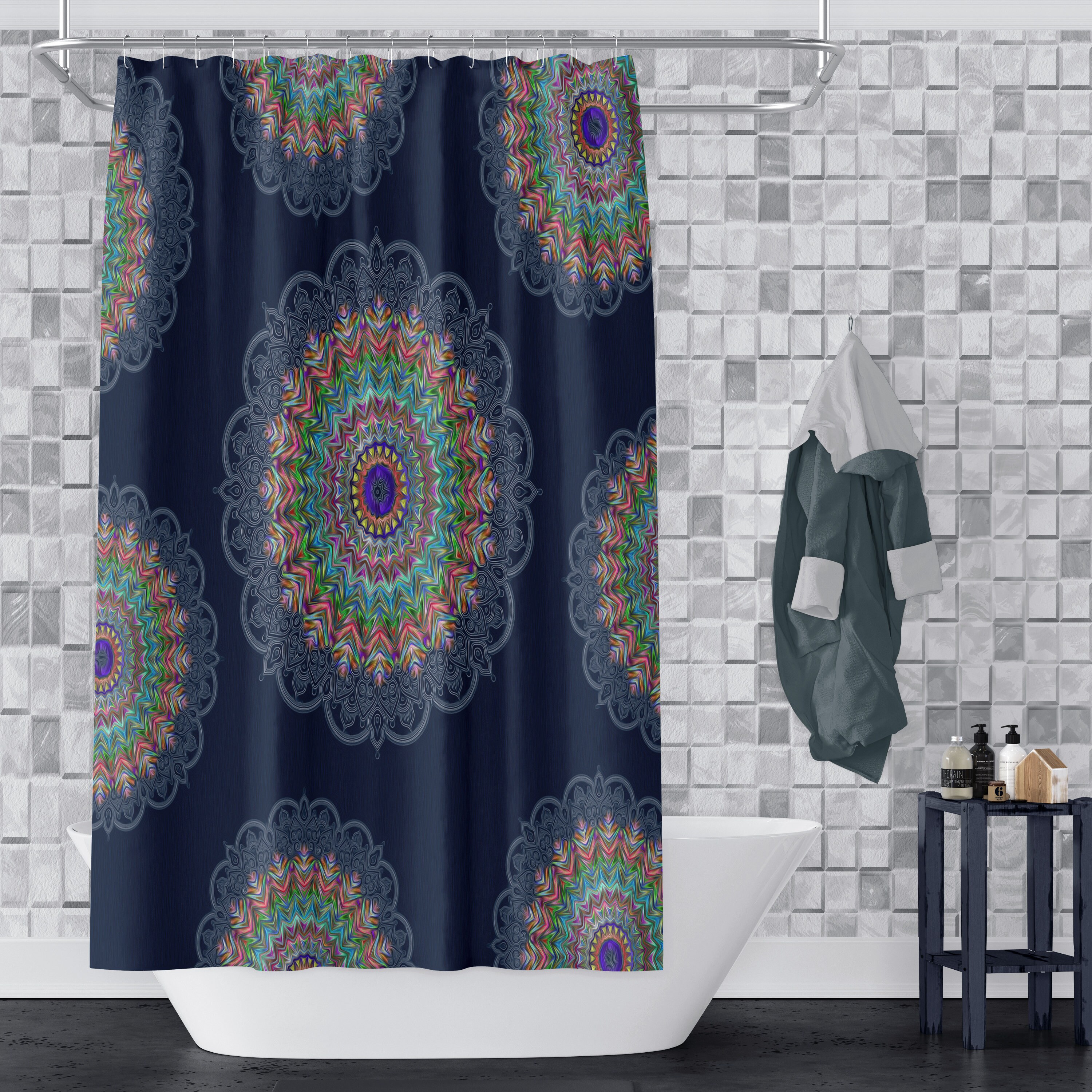 Blue Hippie Mandala Shower Curtain for a Groovy Bathroom Decor