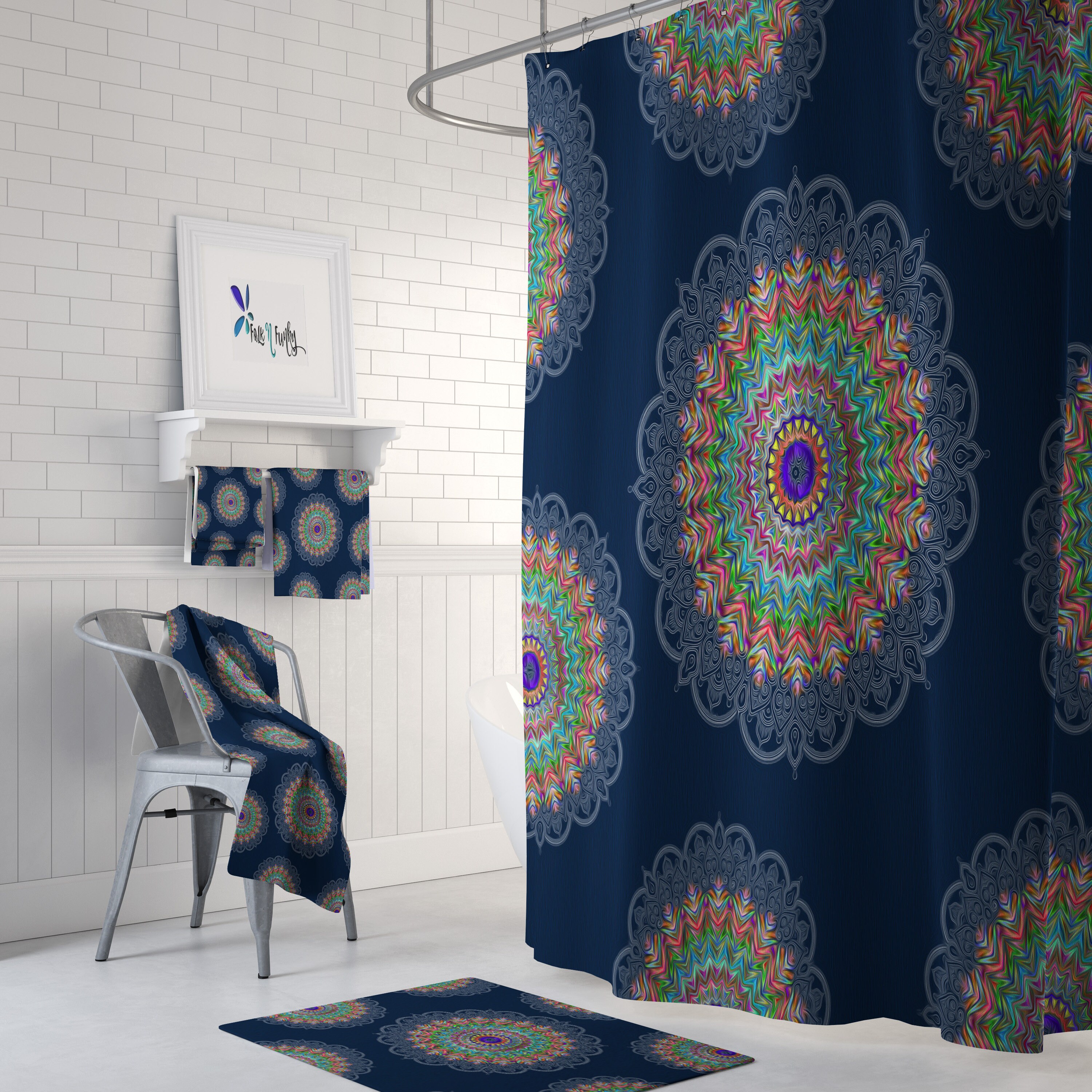 Blue Hippie Mandala Shower Curtain for a Groovy Bathroom Decor - Image 2