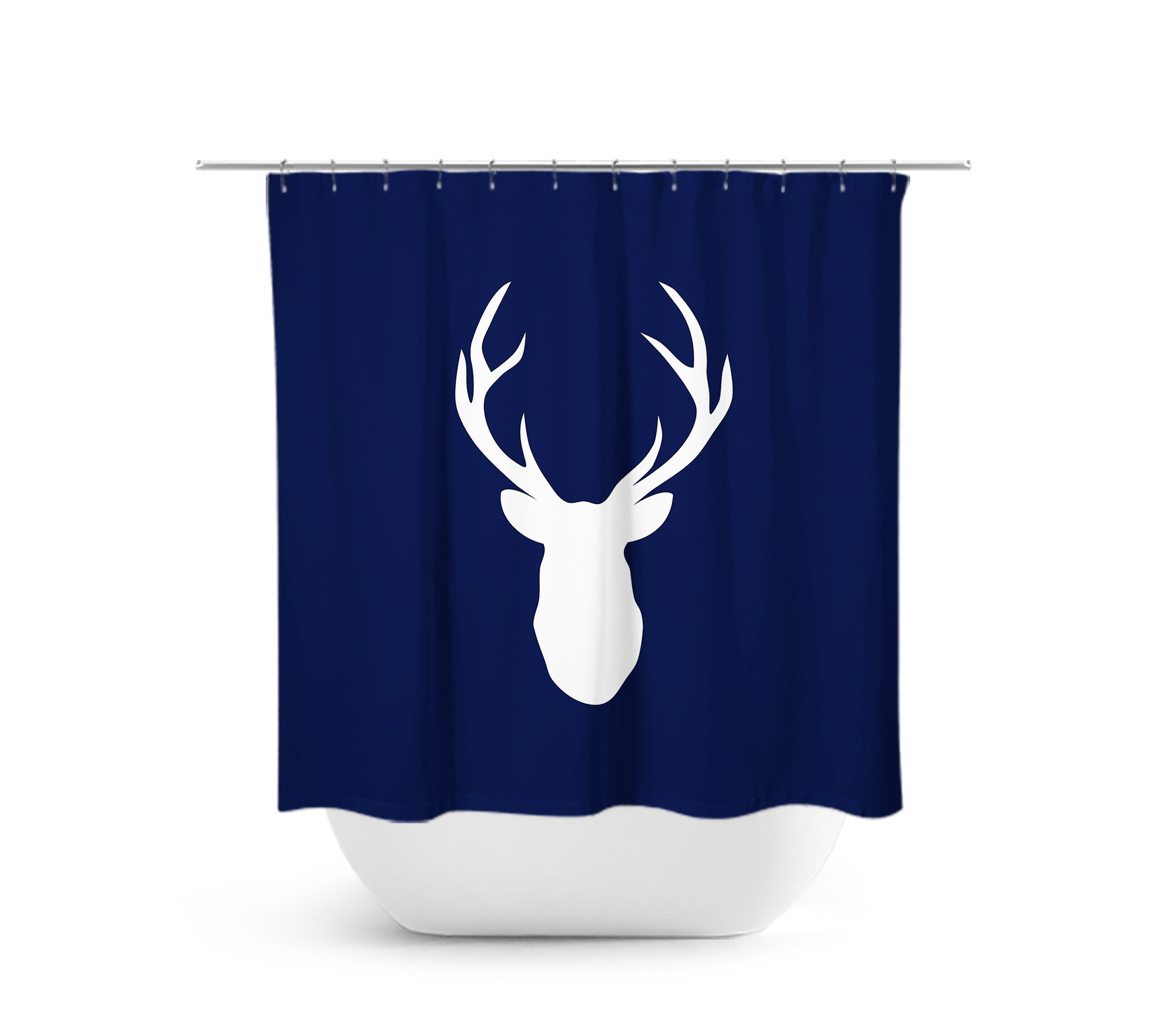 Blue Hunting Lodge Shower Curtain, Deer Head Antler Bathtub Curtain, Woodland Bathroom, Boy Bathroom - SHOWER86