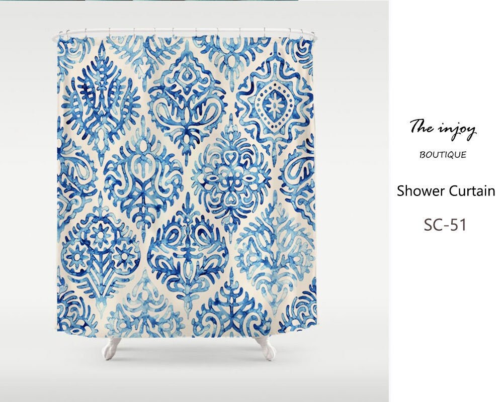 Blue Ink Moroccan Pattern Disney Shower Curtain, Extra Heavy Quality and Hooks Included