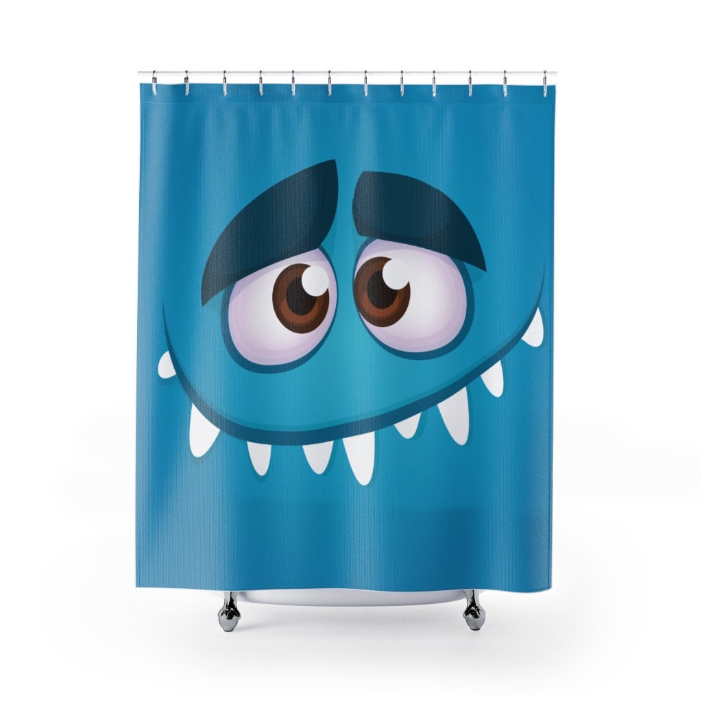 Blue Kids Monster Face Shower Curtain that your children will love
