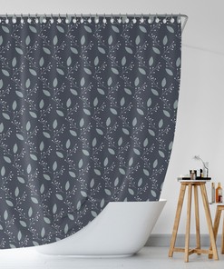 Blue Leaves Nature Shower Curtain, Bohemian Waterproof Durable Bath Curtain, Botanical Flowers Print, Boho Decor