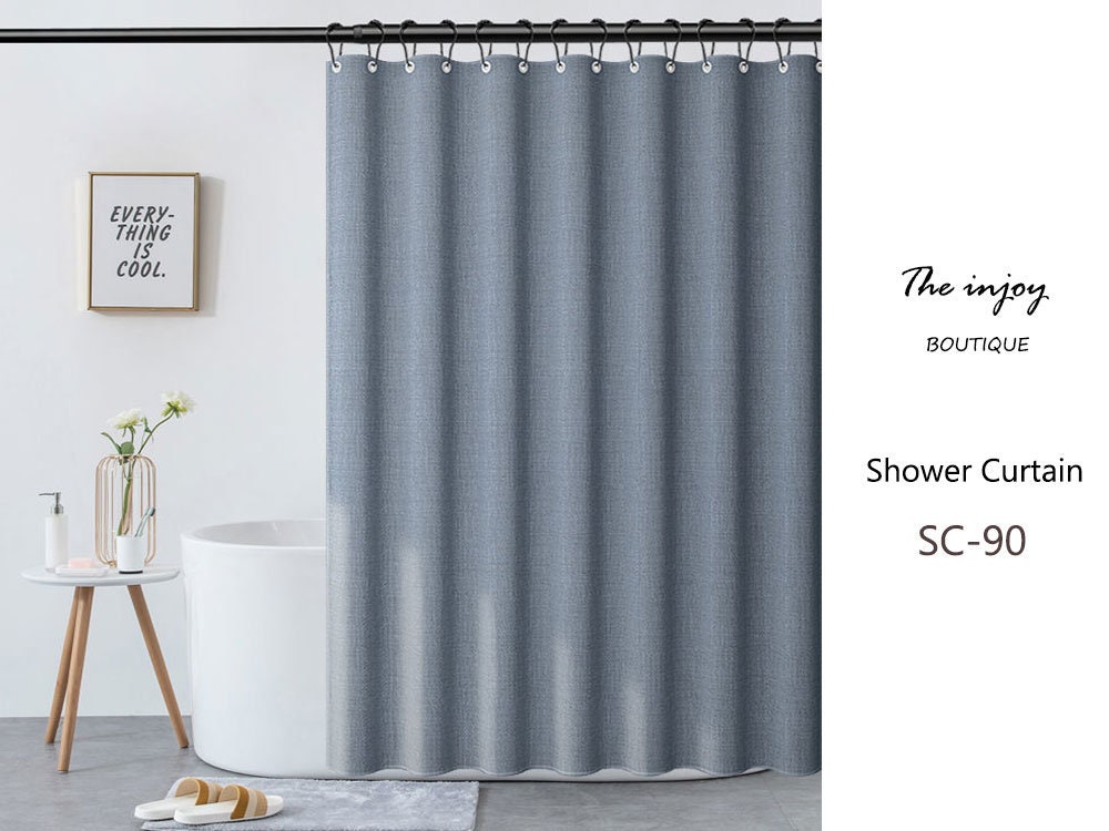 Blue Linen-textured Shower Curtain, Extra Heavy Curtain Waterproof, Small Grommets Curtains, Perfect Bathroom Accessory