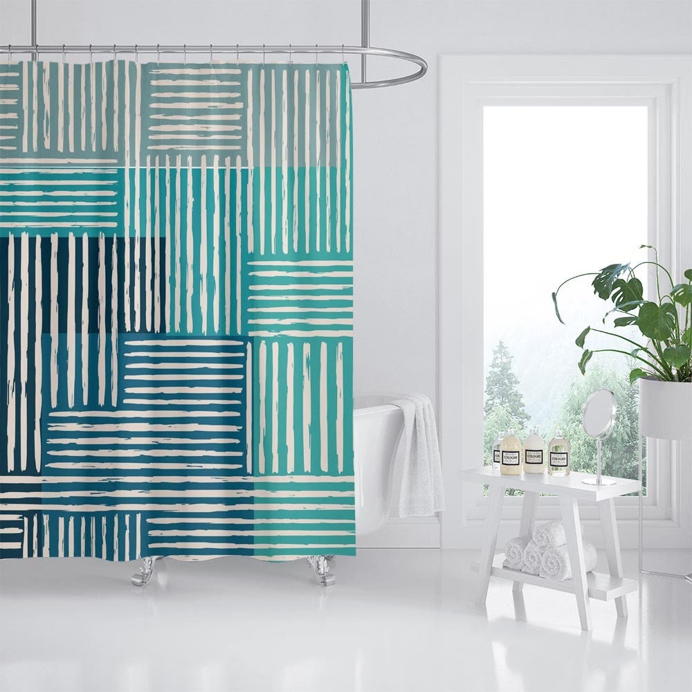 Blue Lines Polyester Fabric Shower Curtain - Waterproof Technology Shower Curtain for Modern Bathroom Decor - Image 2