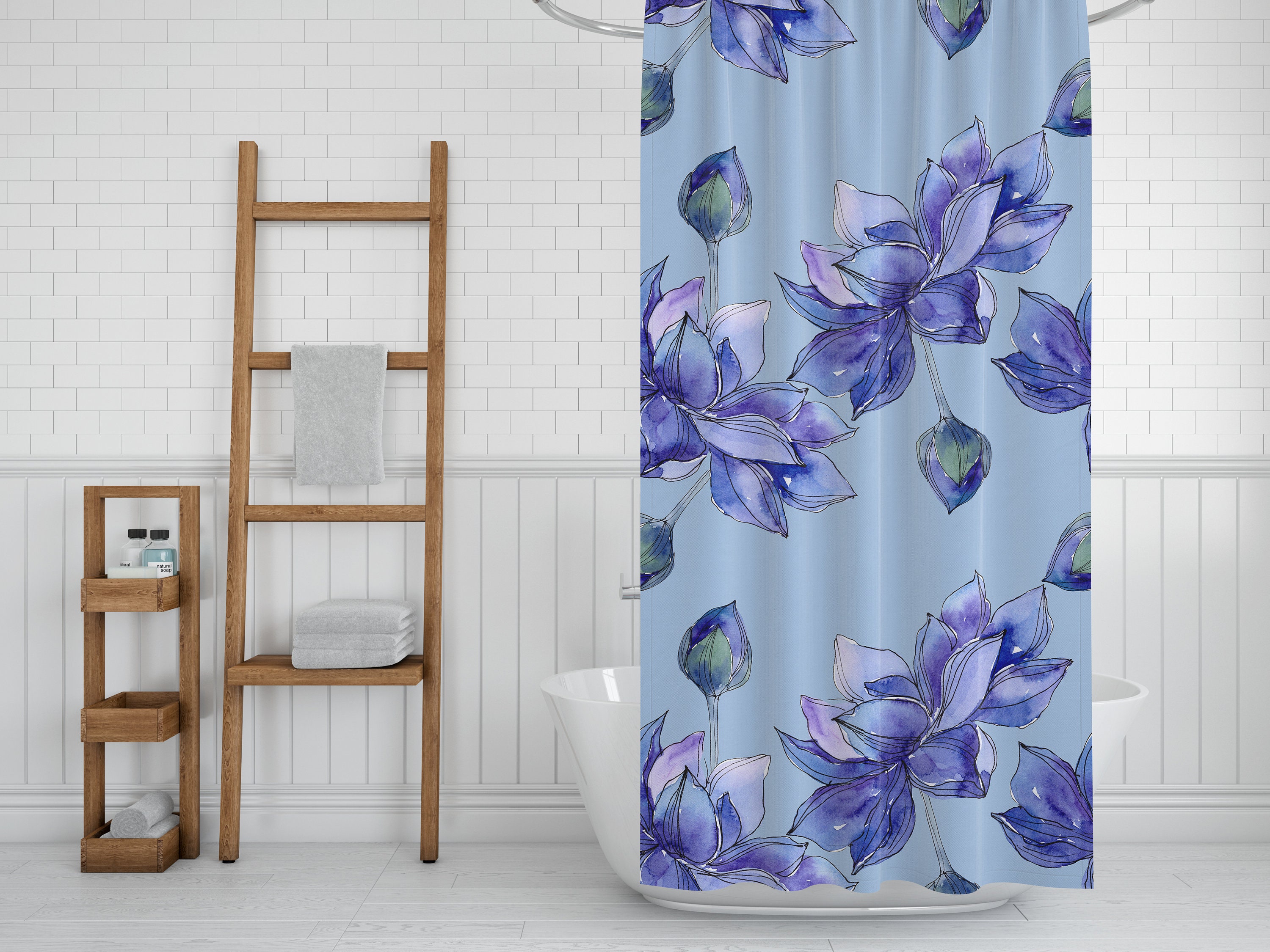 Blue Lotus Flowers Shower Curtain, Elegant Floral Water Lily Bath Decor with Quotes for Teen Bathroom - Image 4