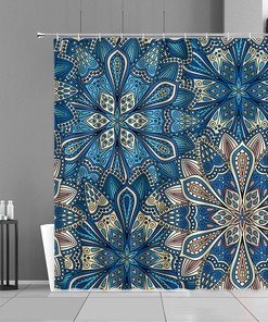 Blue Mandala Shower Curtain | Flowers Geometric Design Bathroom Set | Home Bathroom Decor Accessories