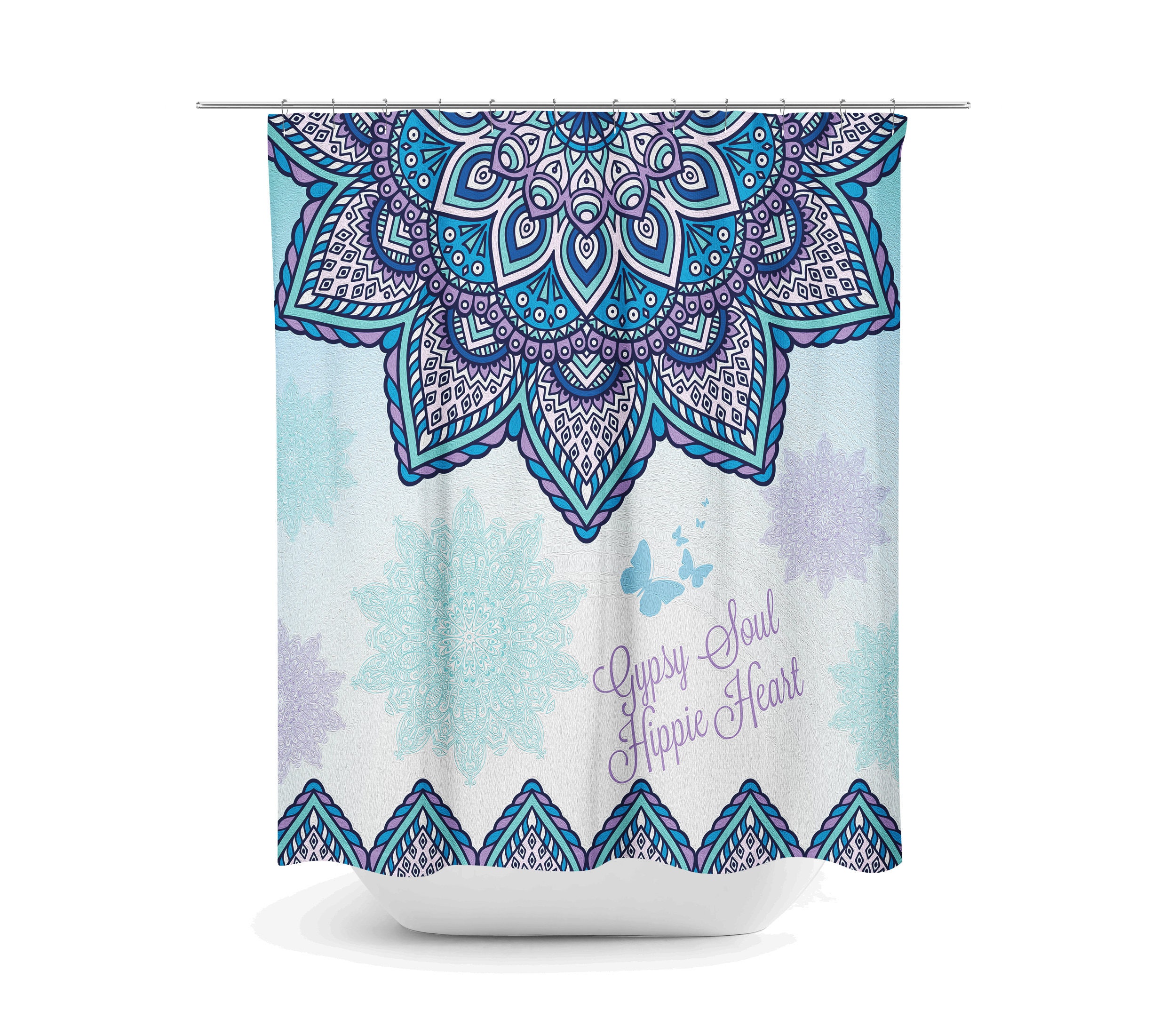 Blue Mandala Shower Curtain Set with Bohemian Bathroom Decor - Image 2