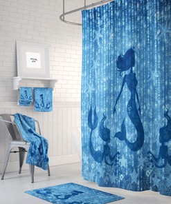 Blue Mermaid Shower Curtain with Bath Set, Create a Calming Ocean Atmosphere in Your Bathroom