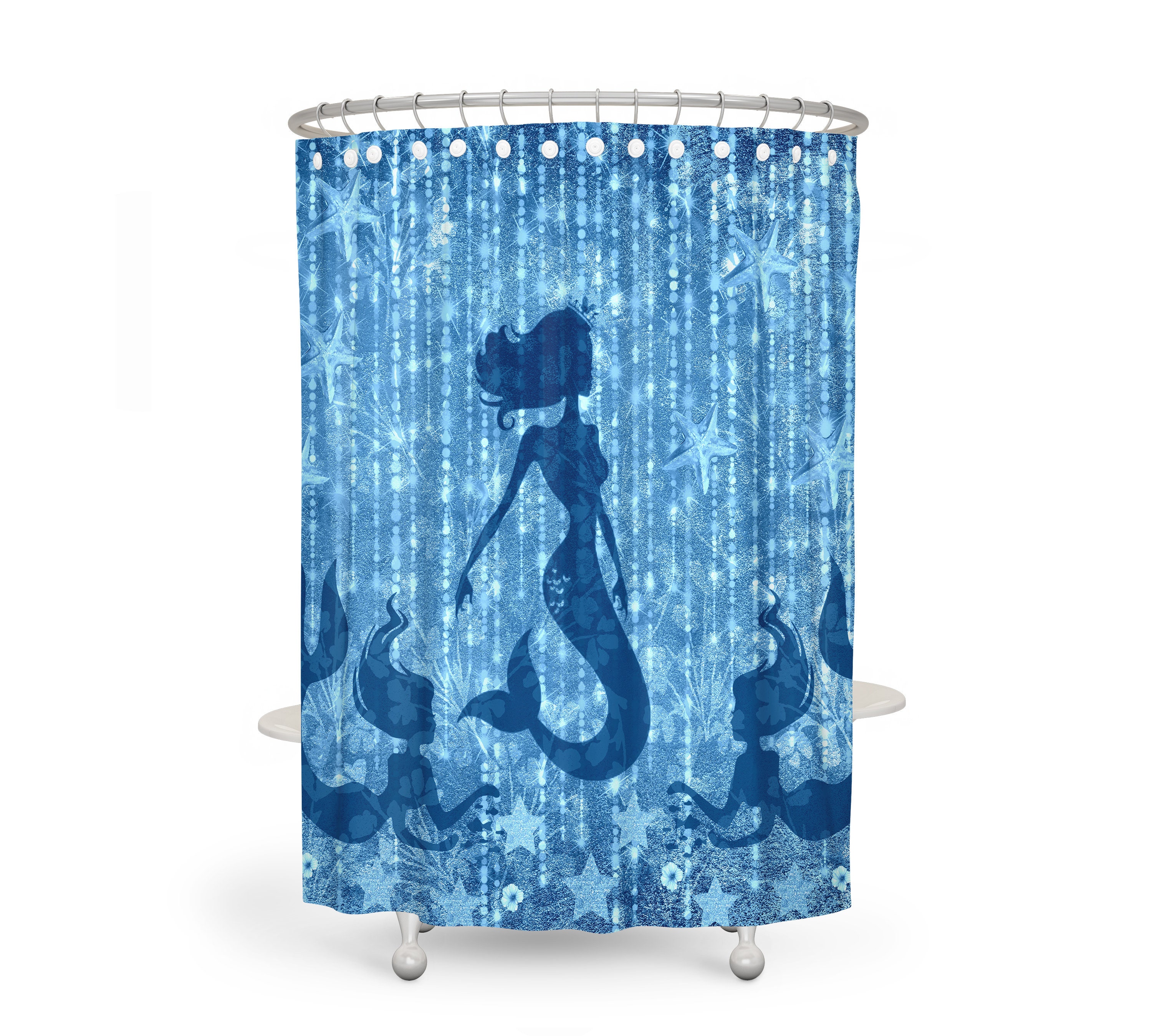 Blue Mermaid Shower Curtain with Bath Set, Create a Calming Ocean Atmosphere in Your Bathroom - Image 2