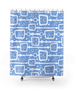 Blue Mid Century Modern Shower Curtain | Retro Vintage Bathroom Decor  MCM Style | Apartment Bathroom