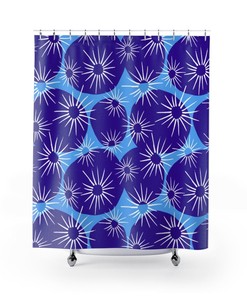 Blue Mid Century Modern Shower Curtain for Retro Bath