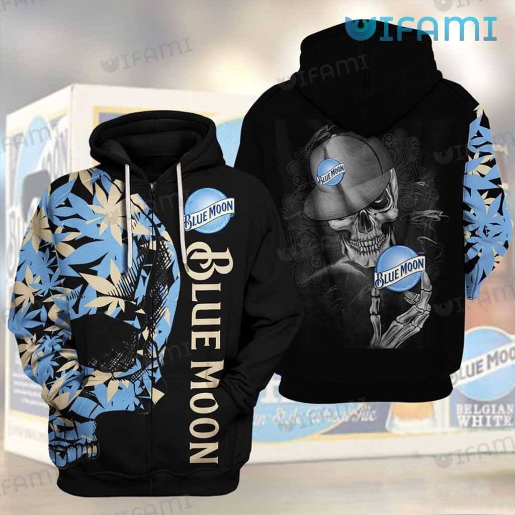 Blue Moon Beer Horror Skull and Leafs All Over Print 3D Hoodie with Logo