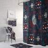 Blue Nordic Quilt Shower Curtain Optional Bathroom Set with Bird Navy Blue accents