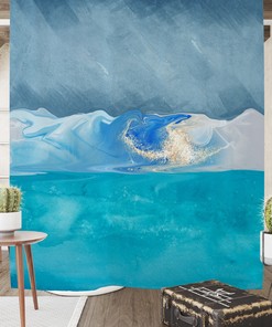 Blue Ocean Abstract Shower Curtain in Perfect Blend with Neutral and Minimalist Bathroom Decor