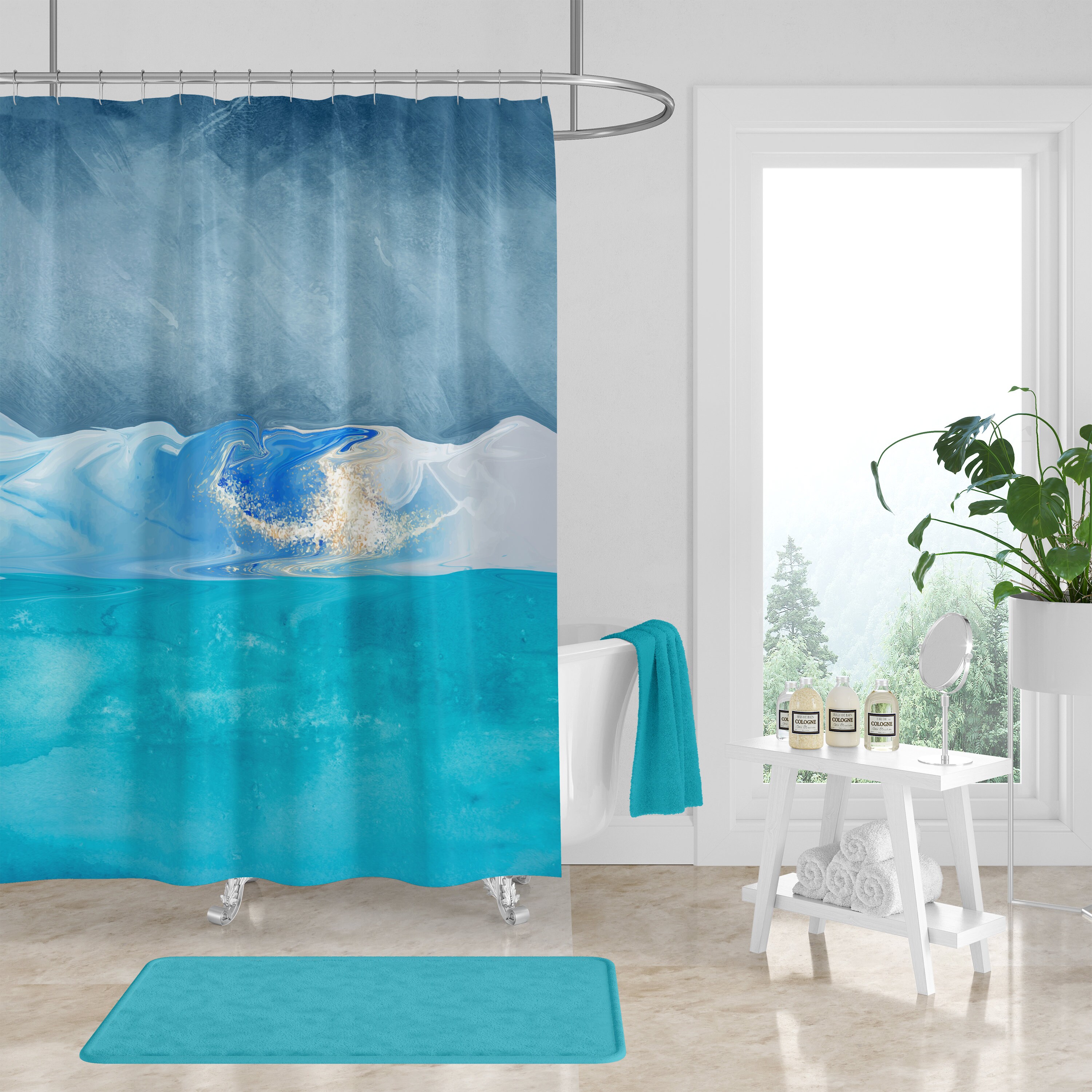 Blue Ocean Abstract Shower Curtain in Perfect Blend with Neutral and Minimalist Bathroom Decor - Image 2