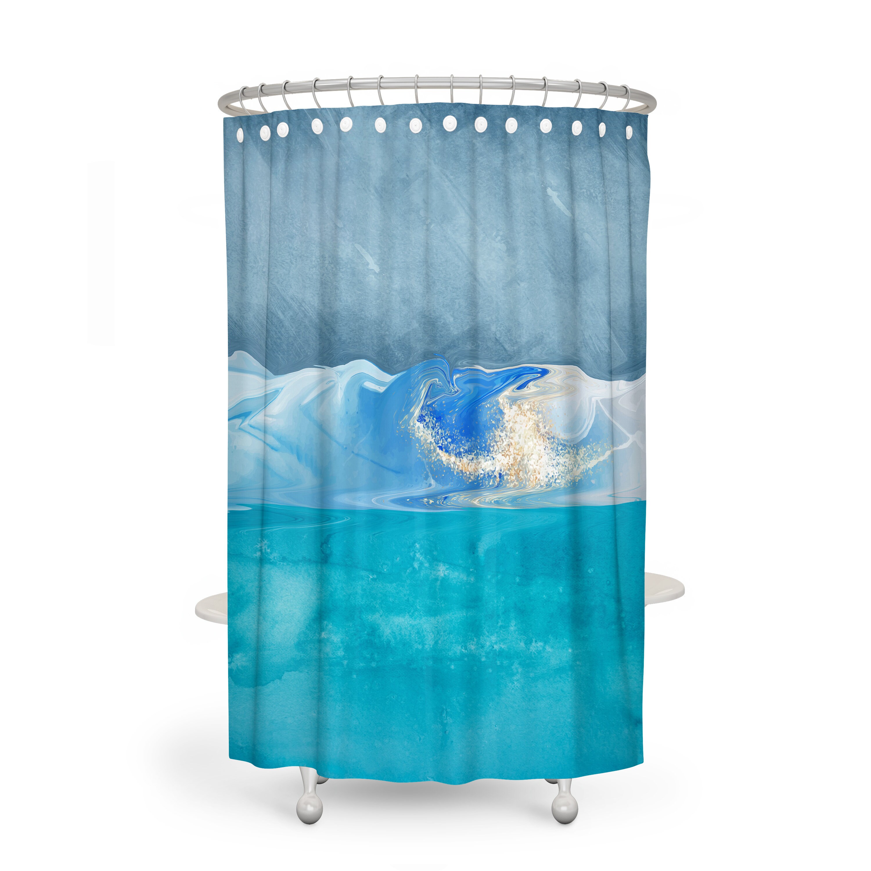 Blue Ocean Abstract Shower Curtain in Perfect Blend with Neutral and Minimalist Bathroom Decor - Image 3