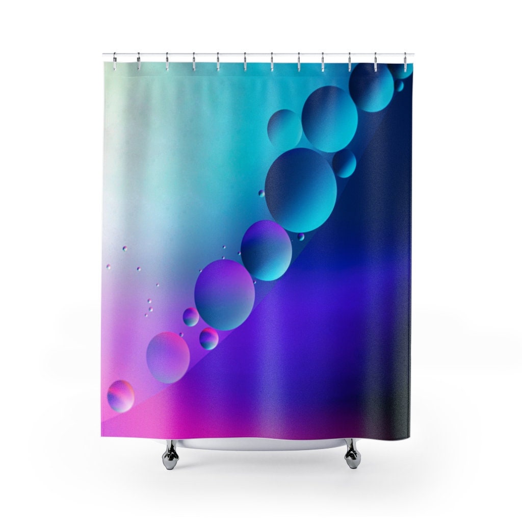 Blue Ombre Water Droplets Shower Curtain | Modern Bathroom Decor | Raindrop Design | Luxury Shower Curtains