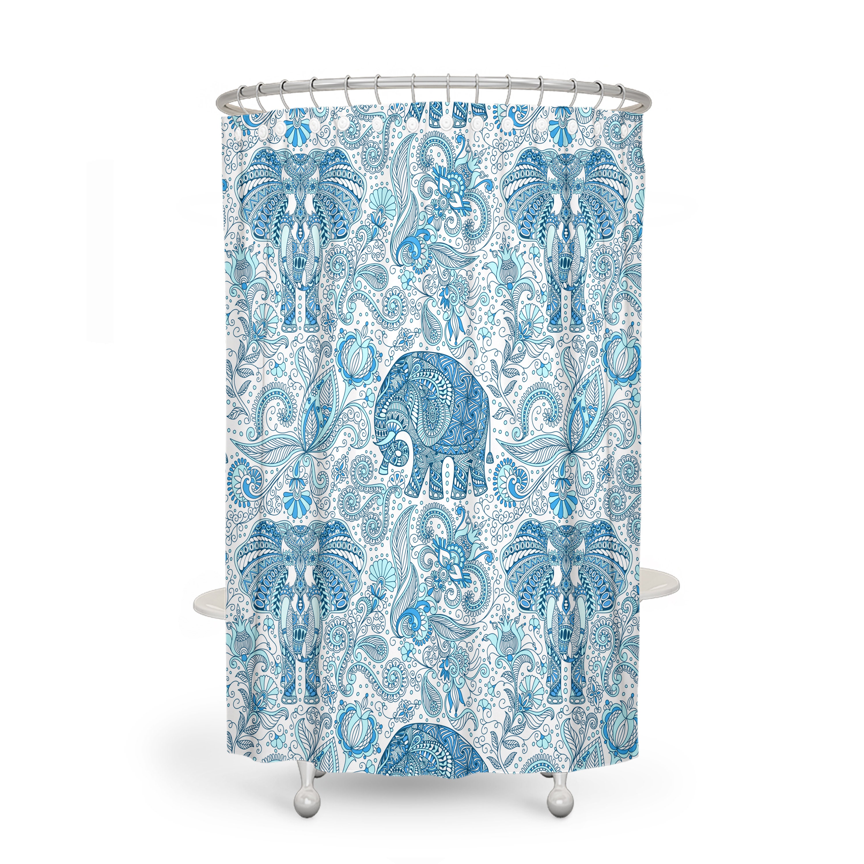 Blue Paisley Elephant Shower Curtain with Add-On Bath Mat and Towels for Boho Bathroom Decor - Image 2