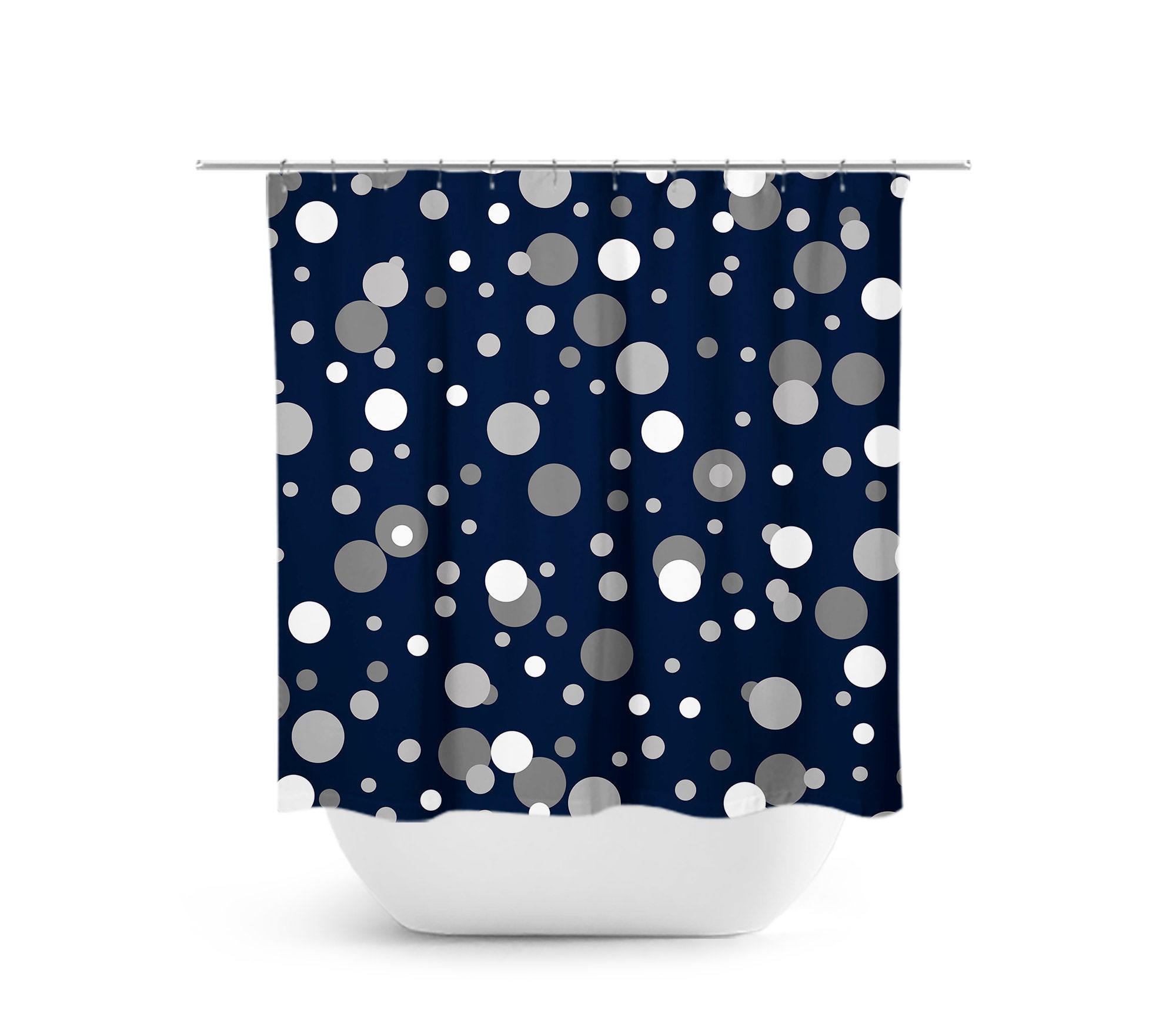 Blue Polka Dot Shower Curtain, Fabric Bath Decor for Blue Bathroom - SHOWER165