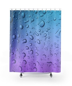Blue & Purple Ombre Water Droplets Shower Curtain | Modern Bathroom Decor | Raindrop Design | Unique Shower Curtains