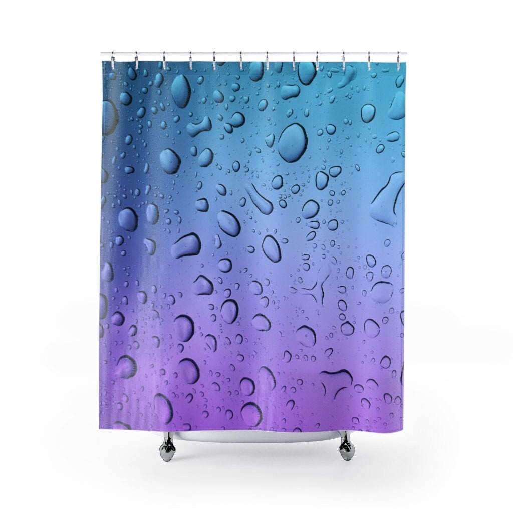 Blue & Purple Ombre Water Droplets Shower Curtain | Modern Bathroom Decor | Raindrop Design | Unique Shower Curtains