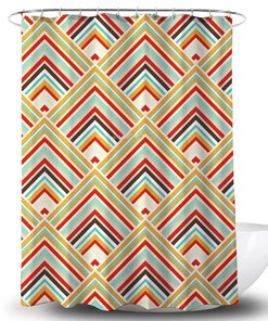 Blue Red Vintage Geometry Shower Curtain, Diamond Arrow Bathroom Decor, Housewarming Gift Idea
