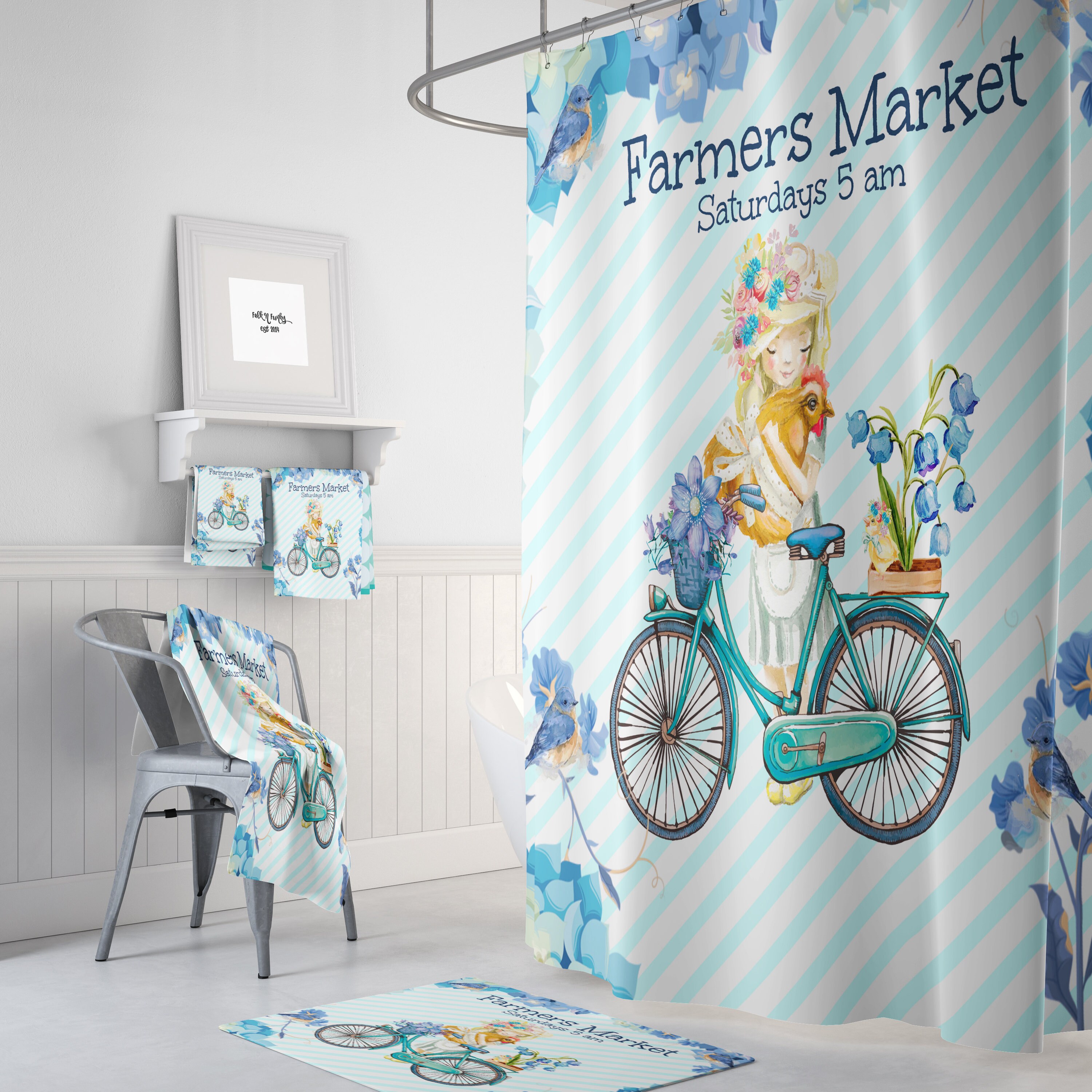 Blue Shower Curtain, Farmhouse Theme Bathroom Decor, Ideal Bathtub Curtain for Relaxing and Serene Atmosphere - SHOWER15