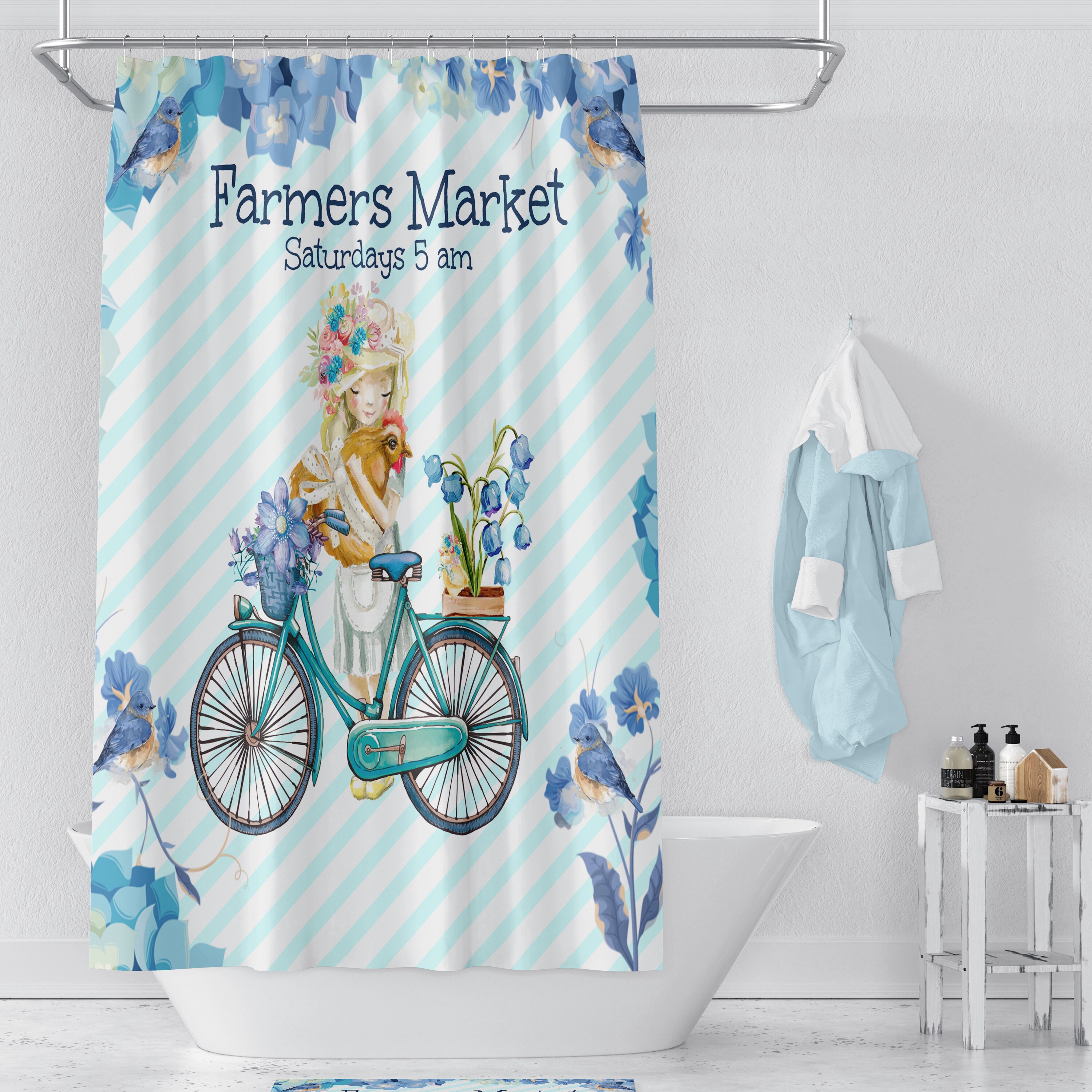 Blue Shower Curtain, Farmhouse Theme Bathroom Decor, Ideal Bathtub Curtain for Relaxing and Serene Atmosphere - SHOWER15 - Image 2