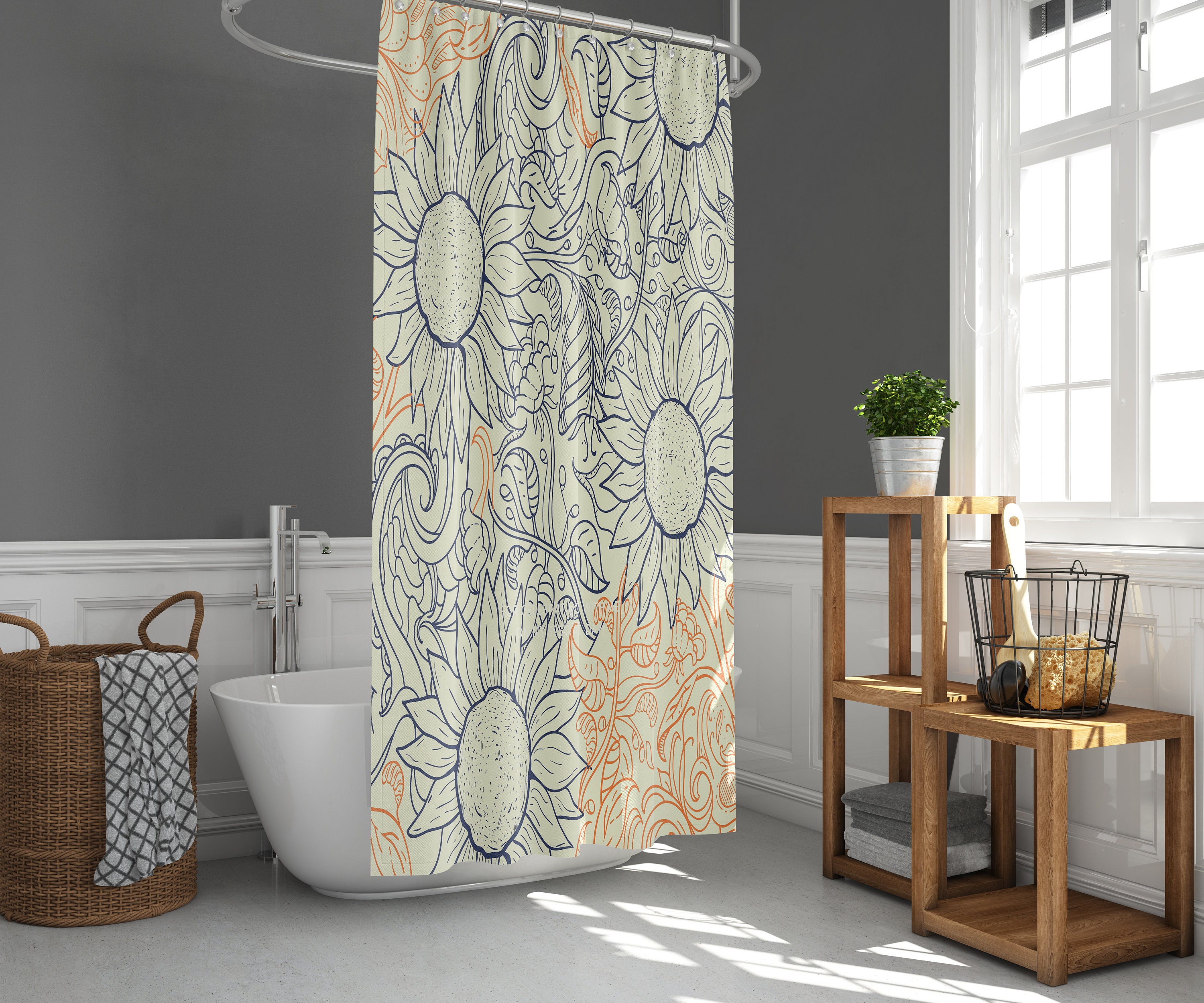 Blue Sunflower Shower Curtain | Botanical Flowers | Home Bathroom Decor | Nature Theme | House Warming Gift - Image 3