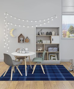 Blue Tartan Plaid Design Check Pattern Non-Slip Area Rug, Perfect for Abstract Home Decoration with Vintage 70s Area Rug