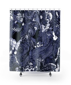 Blue Tint Art Nouveau Aubrey Beardsley Drawing Shower Curtain | Bathroom Decor + Quotes