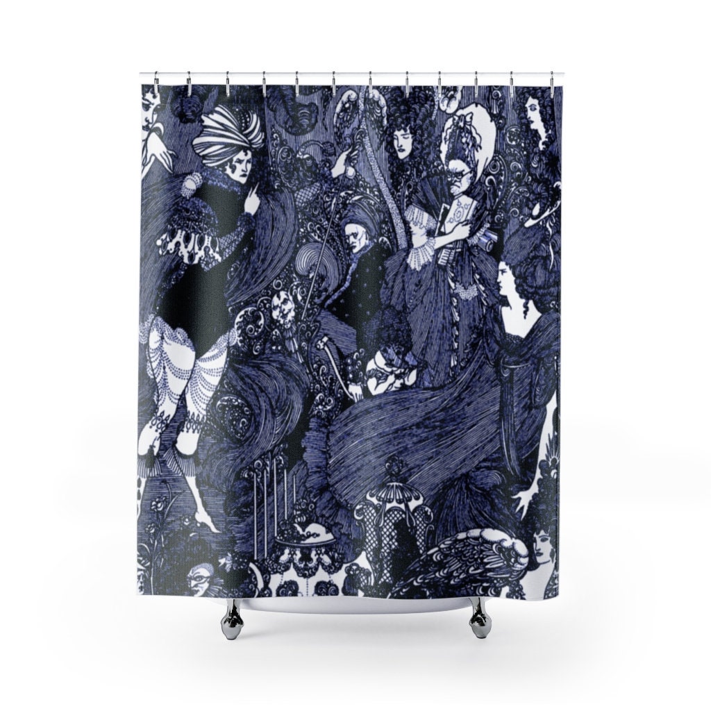 Blue Tint Art Nouveau Aubrey Beardsley Drawing Shower Curtain | Bathroom Decor + Quotes